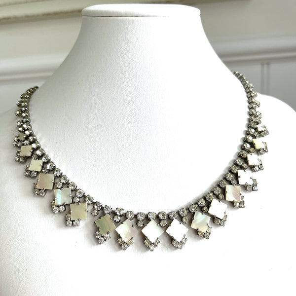 Mother of Pearl & Rhinestone Vintage Necklace-Vintageonline-Vintage Online
