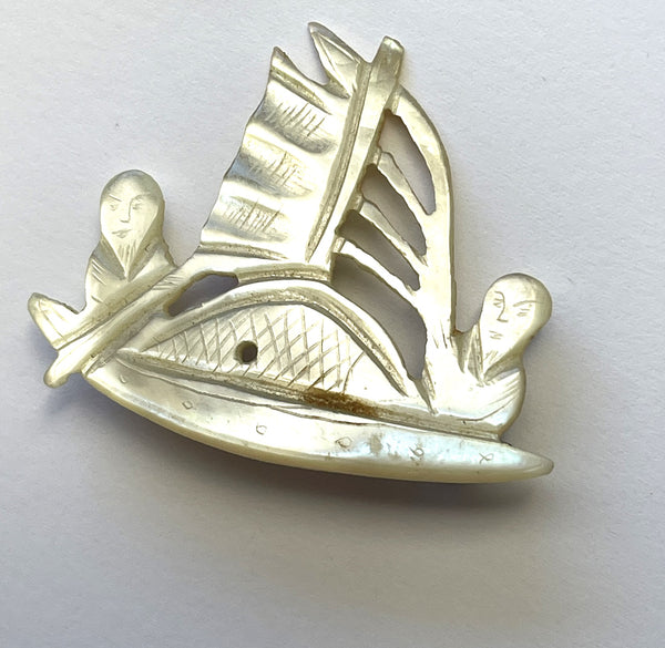 Mother of Pearl Vintage Fishing Boat Brooch-Vintageonline-Vintage Online