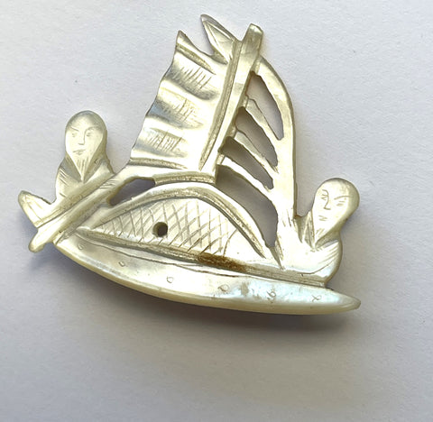 Mother of Pearl Vintage Fishing Boat Brooch-Vintageonline-Vintage Online