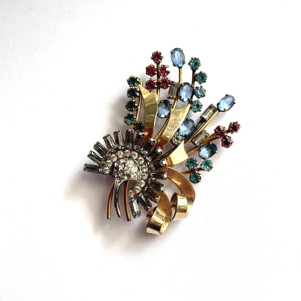 Multi Coloured Rhinestone Vintage Mid Century Brooch 12K-Vintageonline-Vintage Online