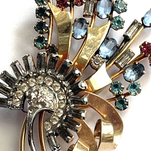 Multi Coloured Rhinestone Vintage Mid Century Brooch 12K-Vintageonline-Vintage Online