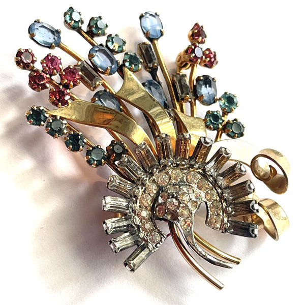 Multi Coloured Rhinestone Vintage Mid Century Brooch 12K-Vintageonline-Vintage Online