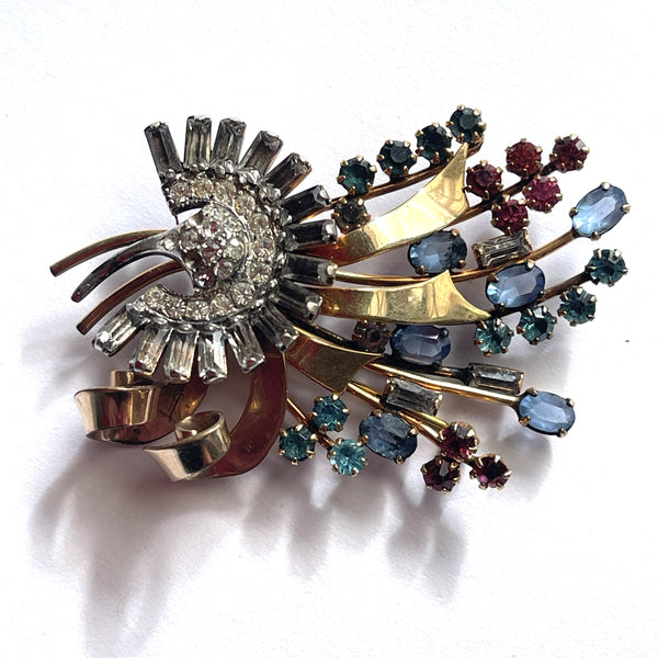 Multi Coloured Rhinestone Vintage Mid Century Brooch 12K-Vintageonline-Vintage Online