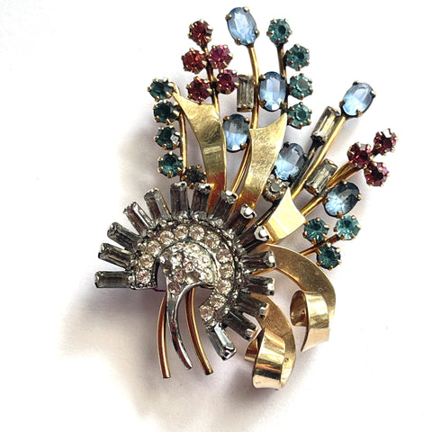 Multi Coloured Rhinestone Vintage Mid Century Brooch 12K-Vintageonline-Vintage Online