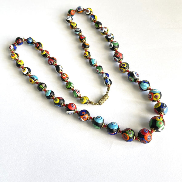 Murano Glass Millefiori Bead Necklace-Vintageonline-Vintage Online