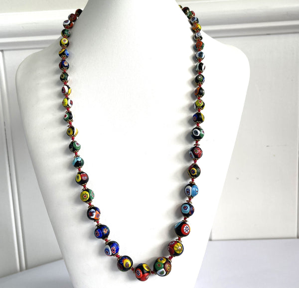 Murano Glass Millefiori Bead Necklace-Vintageonline-Vintage Online