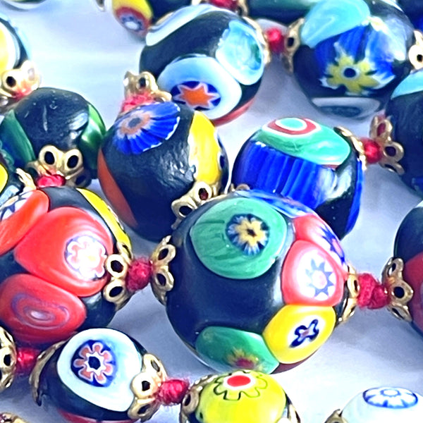Murano Glass Millefiori Bead Necklace-Vintageonline-Vintage Online