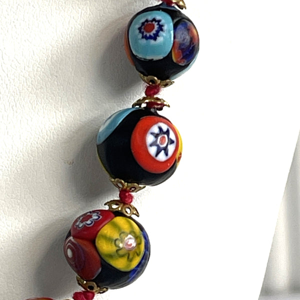 Murano Glass Millefiori Bead Necklace-Vintageonline-Vintage Online