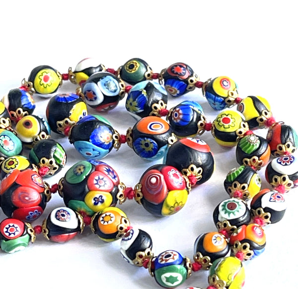 Murano Glass Millefiori Bead Necklace-Vintageonline-Vintage Online