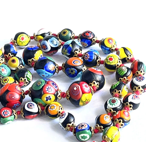 Murano Glass Millefiori Bead Necklace-Vintageonline-Vintage Online