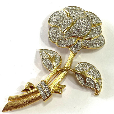Nolan Miller Crystal Rhinestone Rose Brooch-Nolan Miller USA-Vintage Online