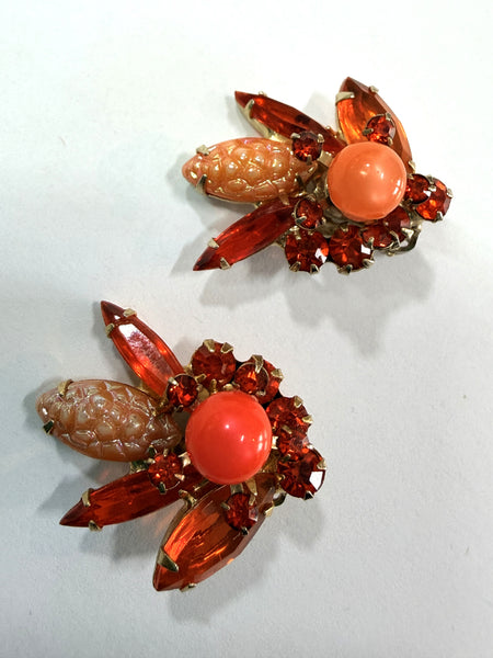 Orange Crystal Bead Earrings-Vintageonline-Vintage Online