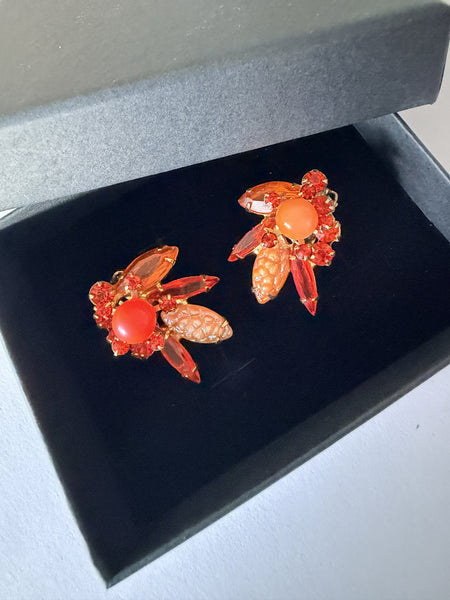 Orange Crystal Bead Earrings-Vintageonline-Vintage Online