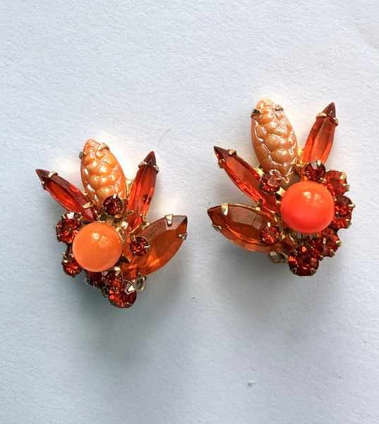 Orange Crystal Bead Earrings-Vintageonline-Vintage Online