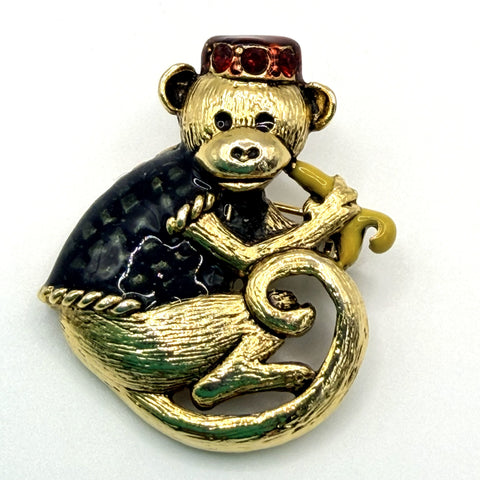 Organ Grinder Monkey Vintage Brooch by Danecraft USA-Danecraft USA-Vintage Online