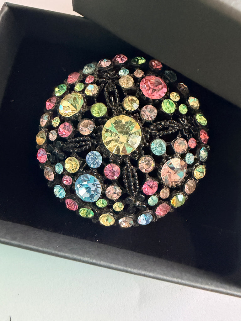 Pastel Coloured Rhinestone Vintage Brooch-Vintageonline-Vintage Online