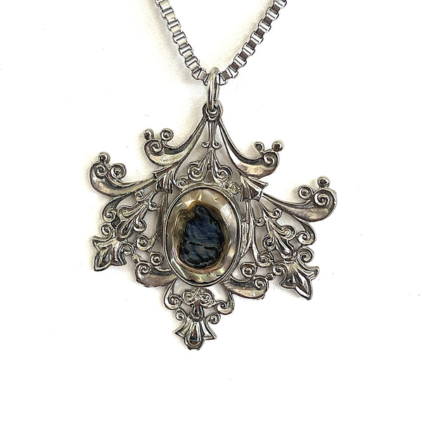 Paua Shell Pendant on Chain-Vintageonline-Vintage Online