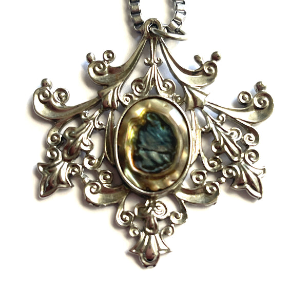 Paua Shell Pendant on Chain-Vintageonline-Vintage Online