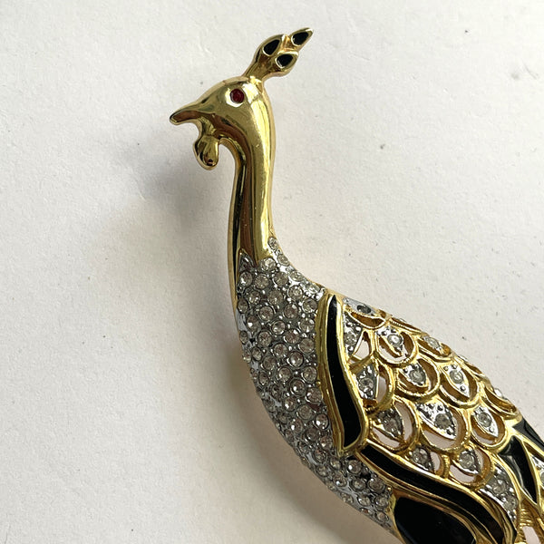 Peacock Enamelled & Rhinestone Brooch-Vintageonline-Vintage Online