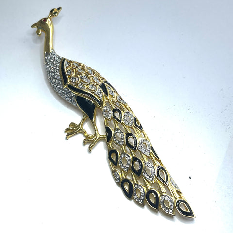 Peacock Enamelled & Rhinestone Brooch-Vintageonline-Vintage Online