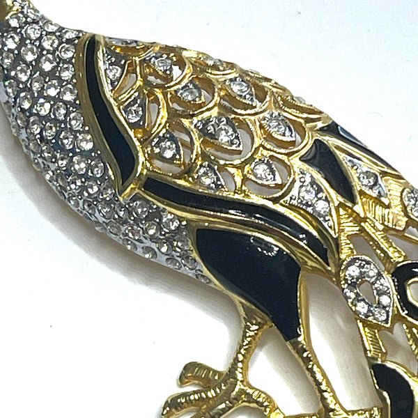 Peacock Enamelled & Rhinestone Brooch-Vintageonline-Vintage Online