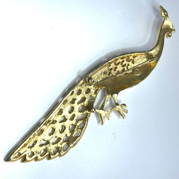 Peacock Enamelled & Rhinestone Brooch-Vintageonline-Vintage Online