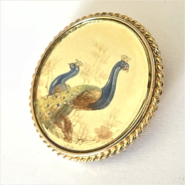 Peacocks on Mirror Vintage Brooch Pendant-Vintageonline-Vintage Online