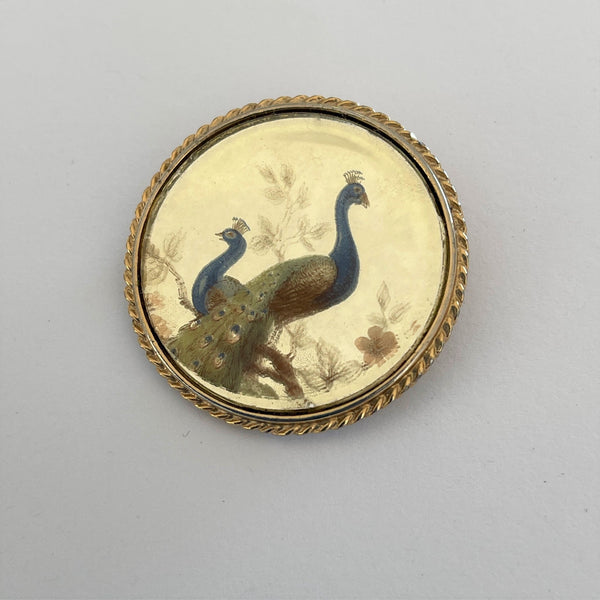 Peacocks on Mirror Vintage Brooch Pendant-Vintageonline-Vintage Online