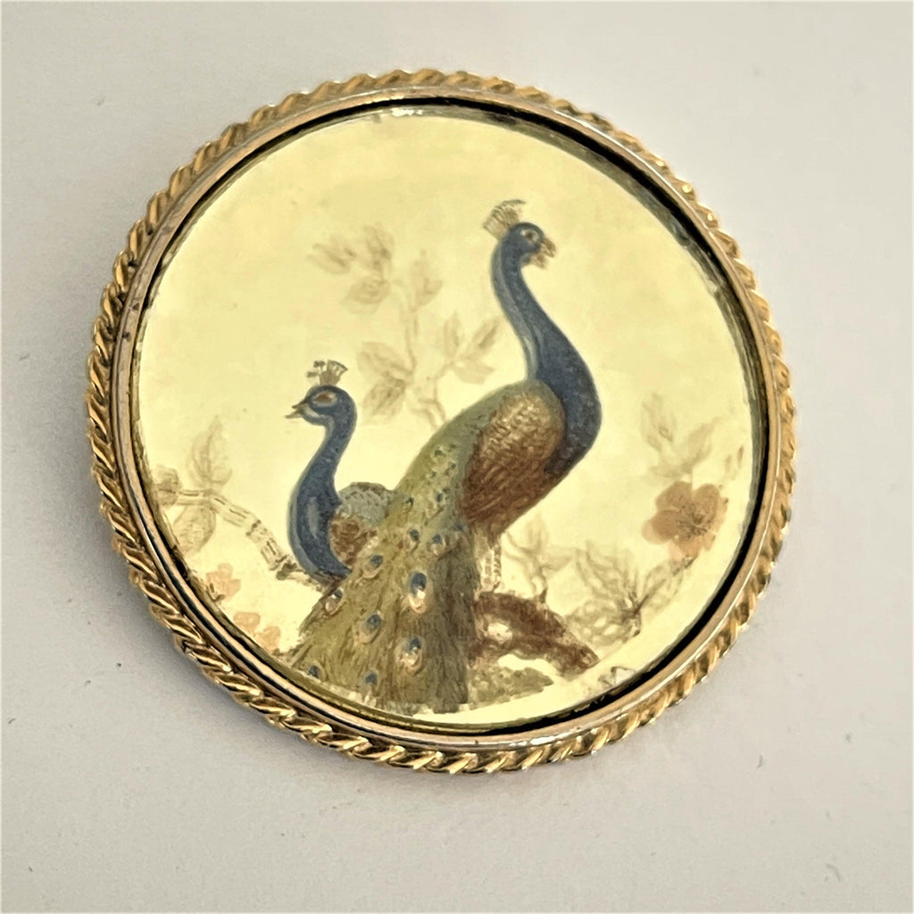 Peacocks on Mirror Vintage Brooch Pendant-Vintageonline-Vintage Online