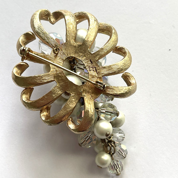 Pearl & Aurora Borealis Rhinestone Vintage Brooch-Vintageonline-Vintage Online