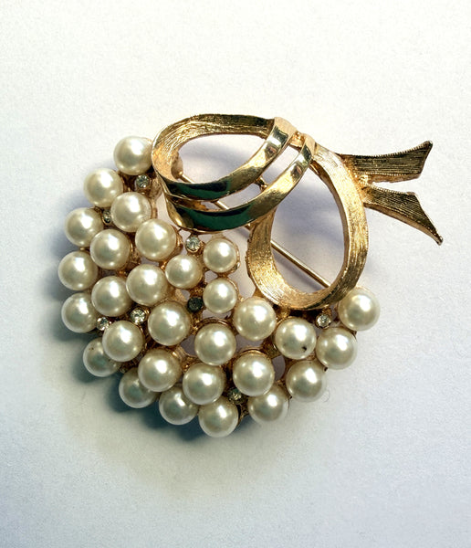 Pearl Rhinestone 1960's Brooch by Pell USA-Pell USA-Vintage Online