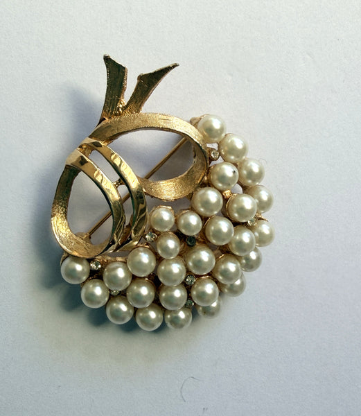 Pearl Rhinestone 1960's Brooch by Pell USA-Pell USA-Vintage Online