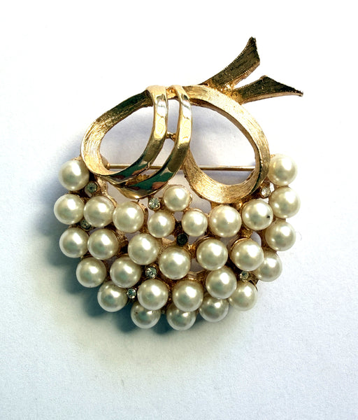 Pearl Rhinestone 1960's Brooch by Pell USA-Pell USA-Vintage Online
