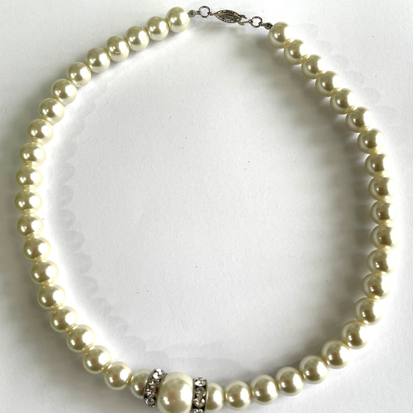 Pearl Rhinestone Vintage Choker Necklace-Vintageonline-Vintage Online