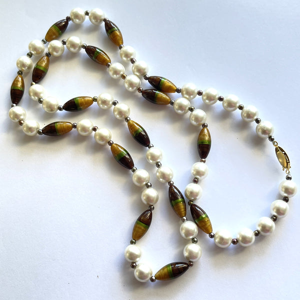Pearl and Autumn Tone Bead Necklace-Vintage Online-Vintage Online