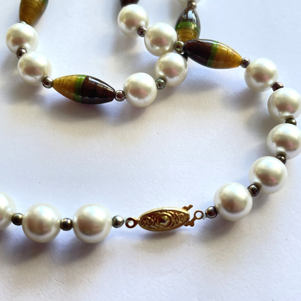 Pearl and Autumn Tone Bead Necklace-Vintage Online-Vintage Online