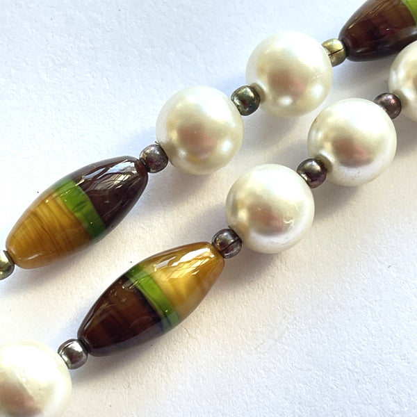 Pearl and Autumn Tone Bead Necklace-Vintage Online-Vintage Online