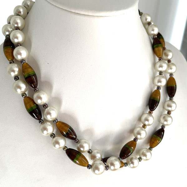 Pearl and Autumn Tone Bead Necklace-Vintage Online-Vintage Online