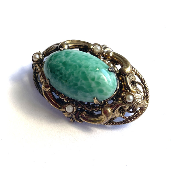 Peking Glass Czech Vintage Brooch-Vintageonline-Vintage Online