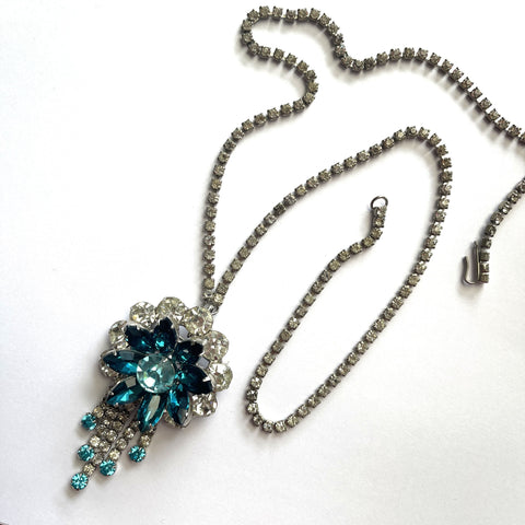 Pendant Brooch Rhinestone Necklace-Vintageonline-Vintage Online