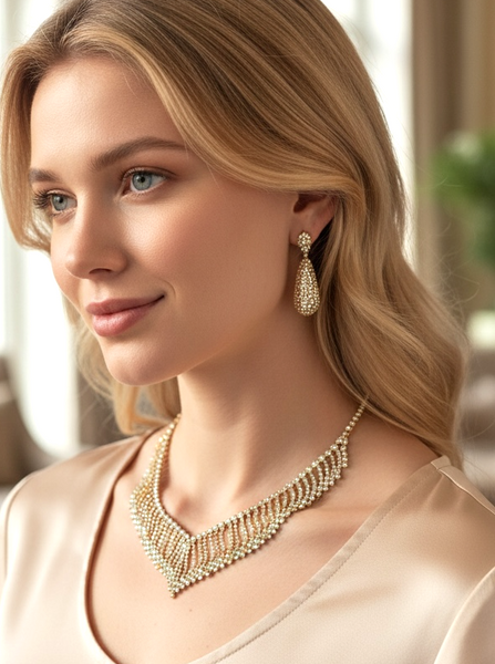 Rhinestone Aurora Borealis Cascading Choker Necklace