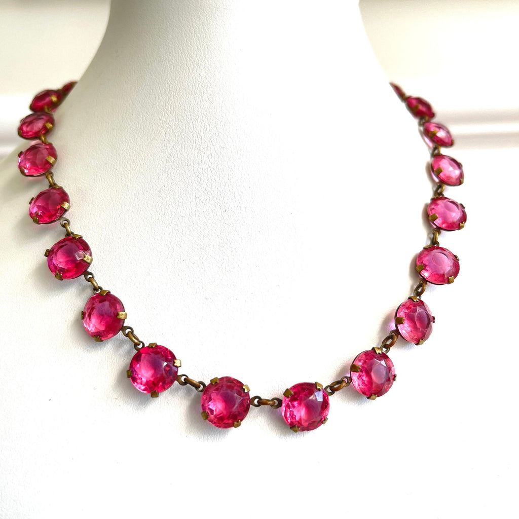 Pink Art Deco Riviere Glass 1920's Necklace-Vintageonline-Vintage Online