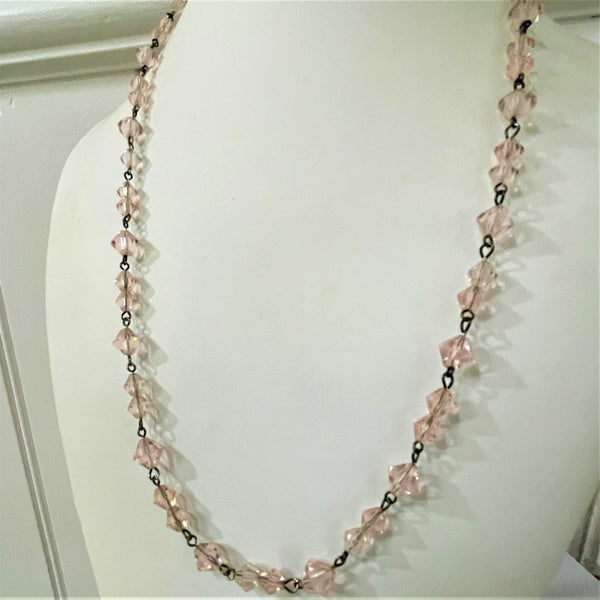 Pink Crystal Vintage Bead Necklace-Vintageonline-Vintage Online