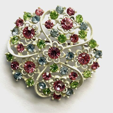 Pink & Green Rhinestone Brooch-vintageonline-Vintage Online