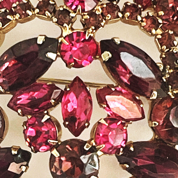 Pink Purple Rhinestone Brooch-Vintageonline-Vintage Online