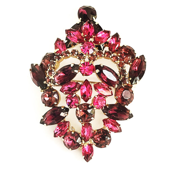 Pink Purple Rhinestone Brooch-Vintageonline-Vintage Online