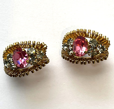 Pink Rhinestone 60's Earrings-Vintageonline-Vintage Online