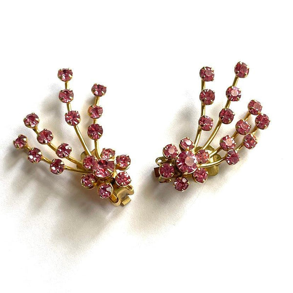 Pink Rhinestone Spray Earrings-Vintageonline-Vintage Online
