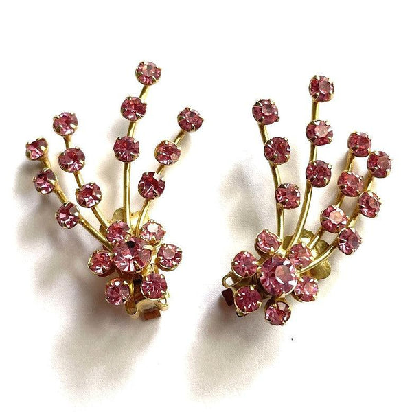 Pink Rhinestone Spray Earrings-Vintageonline-Vintage Online