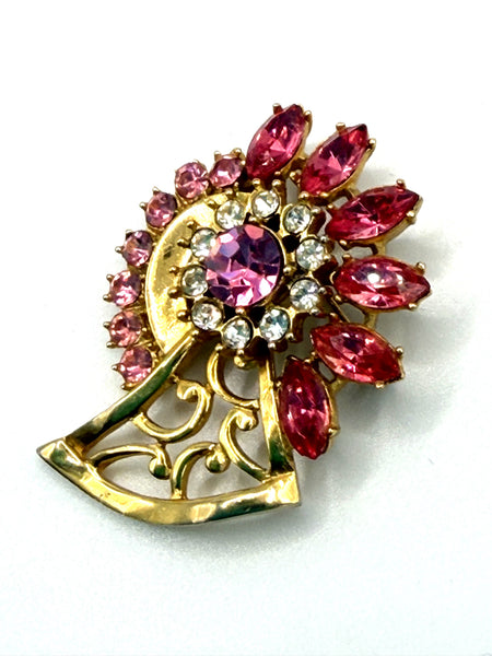 Pink Rhinestone Vintage Brooch-Vintageonline-Vintage Online